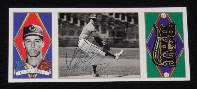 KEN HOLTZMAN AUTOGRAPHED 1993 UPPER DECK ALL-TIME HEROES BASEBALL CARD (A's)