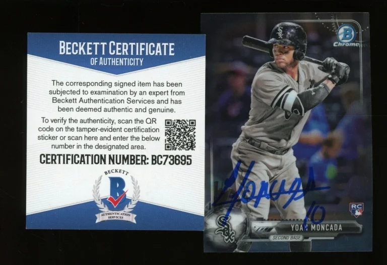 YOAN MONCADA AUTOGRAPHED 2017 BOWMAN CHROME ROOKIE BASEBALL CARD (BECKETT COA)