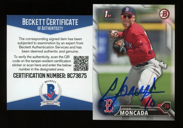 YOAN MONCADA AUTOGRAPHED 2016 1ST BOWMAN ROOKIE BASEBALL CARD (BECKETT COA)