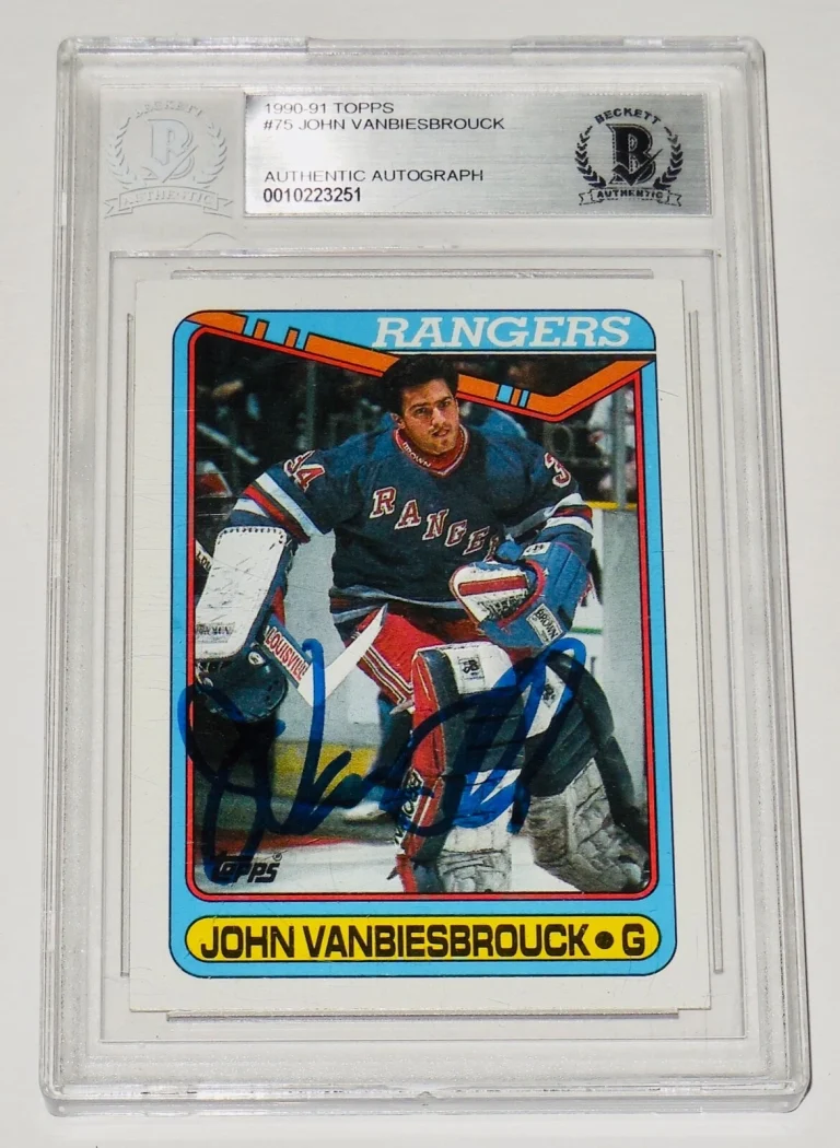 JOHN VANBIESBROUCK AUTOGRAPHED 1990-91 TOPPS #75 TRADING CARD (BECKETT) RANGERS!