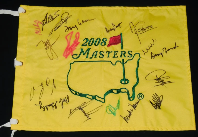 2008 MASTERS GOLF FLAG SIGNED BY 17 CHAMPIONS - Coody, Casper, Ford, Crenshaw,