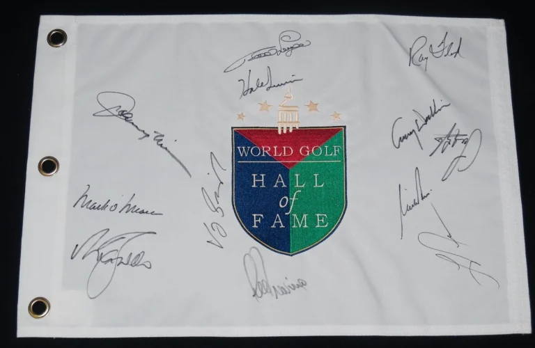 HALL OF FAME GOLF FLAG SIGNED BY 12 HOF'ERS - Trevino, Faldo, Floyd, Irwin, etc.