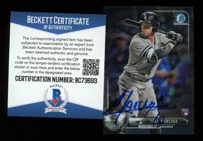 YOAN MONCADA AUTOGRAPHED 2017 BOWMAN CHROME ROOKIE BASEBALL CARD (BECKETT COA)