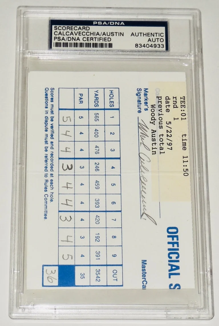 MARK CALCAVECCHIA / WOODY AUSTIN AUTOGRAPHED 1997 GOLF SCORECARD (PGA) - PSA DNA