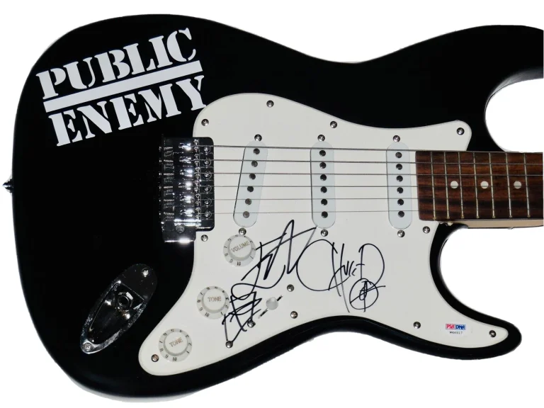 FLAVOR FLAV & CHUCK D AUTOGRAPHED GUITAR (PUBLIC ENEMY) - PSA DNA!