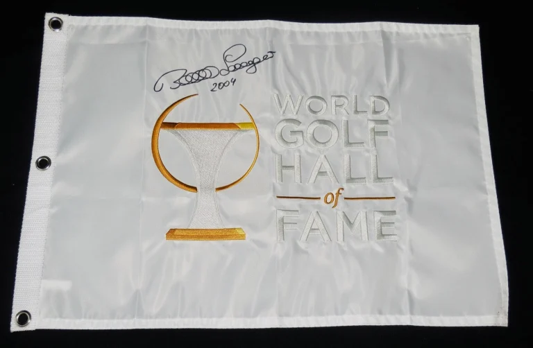 BERNHARD LANGER AUTOGRAPHED WORLD HALL OF FAME GOLF FLAG - W/ COA!