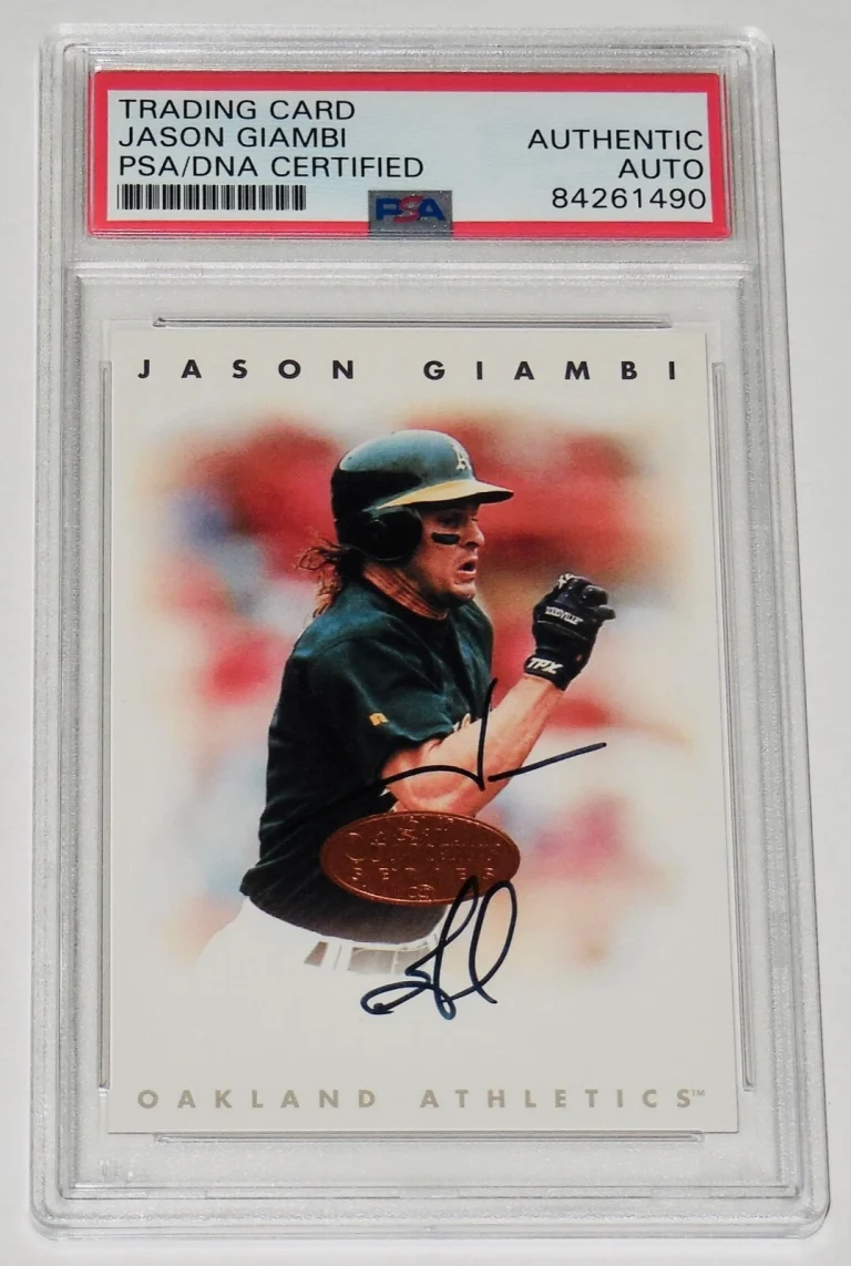 JASON GIAMBI AUTOGRAPHED 1996 LEAF SIGANTURE SERIES BASEBALL CARD (PSA DNA)
