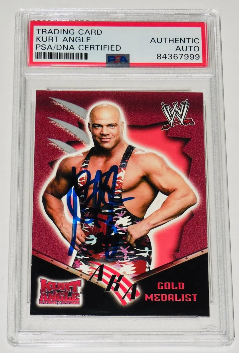 KURT ANGLE AUTOGRAPHED 2002 FLEER #86 TRADING CARD (PSA DNA) - WWE / WWF!