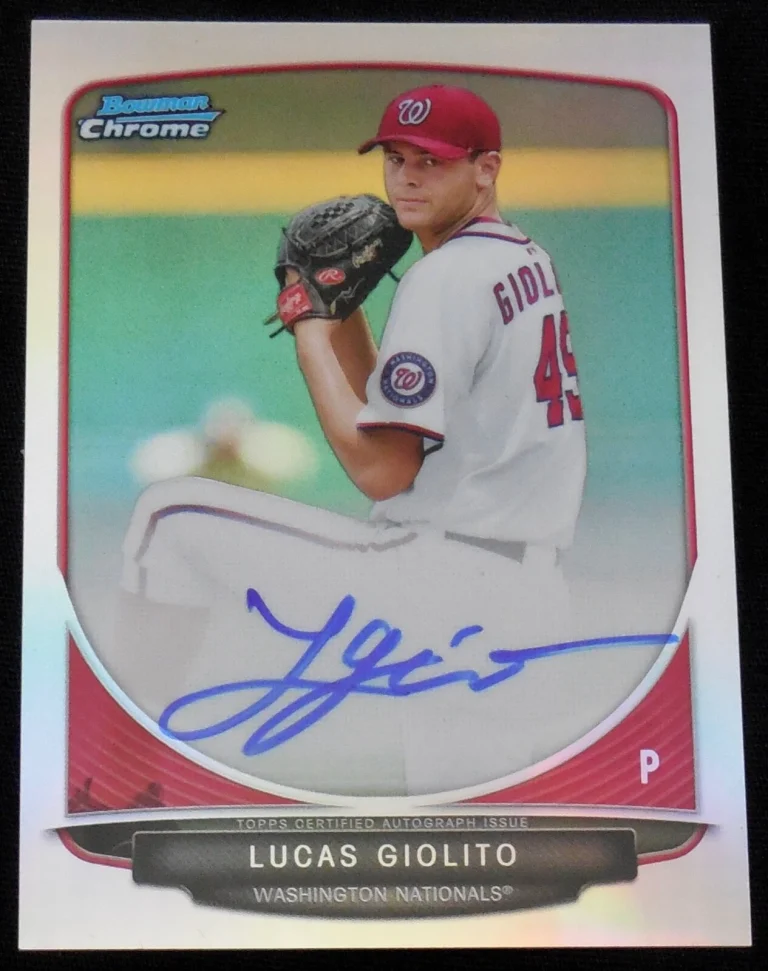 LUCAS GIOLITO AUTOGRAPHED 2013 BOWMAN CHROME REFRACTOR #166/500 BASEBALL CARD