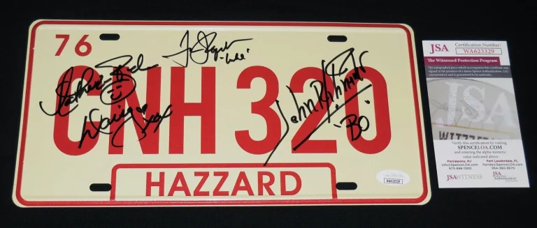 DUKES OF HAZZARD AUTOGRAPHED LICENSE PLATE (BO, LUKE, & DAISY) - JSA COA!