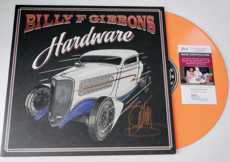 BILLY GIBBONS AUTOGRAPHED ORANGE VINYL RECORD ALBUM COVER (HARDWARE) - JSA COA!