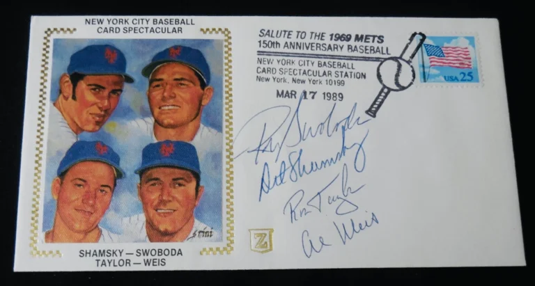 1969 NEW YORK METS AUTOGRAPHED 1989 FIRST DAY COVER - Ron Swoboda, Art Shamsky,
