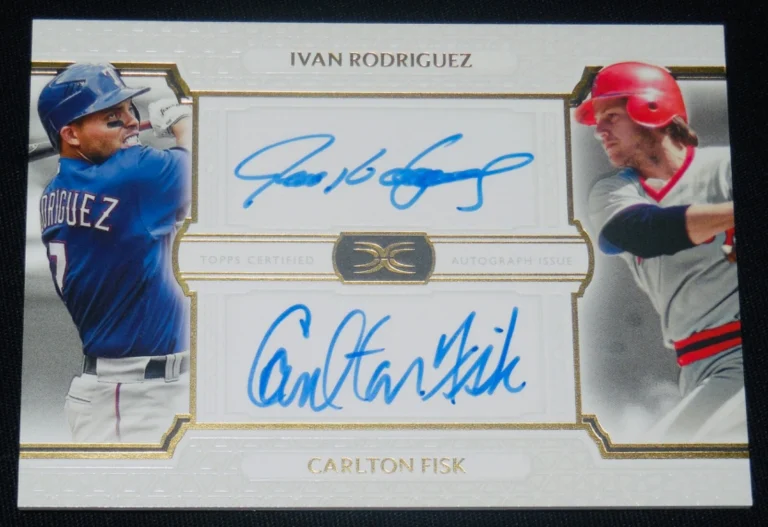 CARLTON FISK & IVAN RODRIGUEZ AUTOGRAPHED BASEBALL CARD (HALL OF FAME) #31 of 35