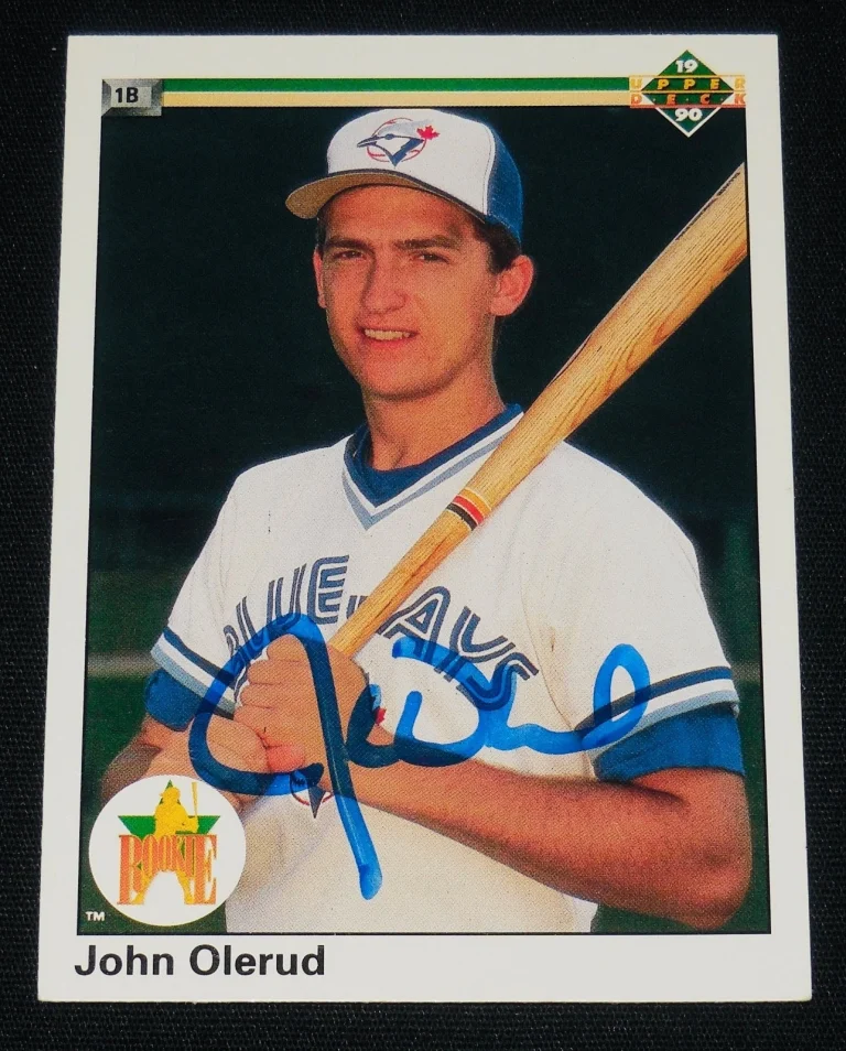 JOHN OLERUD AUTOGRAPHED 1990 UPPER DECK ROOKIE BASEBALL CARD (TORONTO BLUE JAYS)