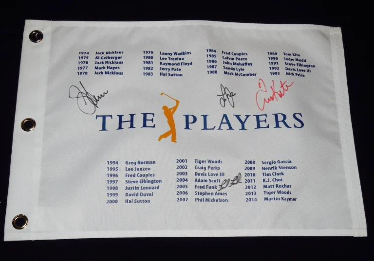 PLAYERS CHAMPIONSHIP AUTOGRAPHED GOLF FLAG (4 WINNERS) - Kite, Janzen, Funk, Ame