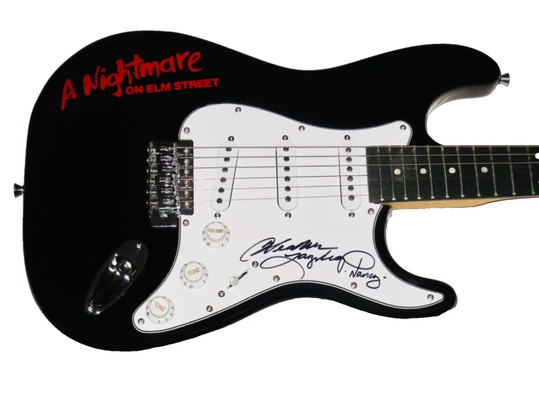 HEATHER LANGENKAMP AUTOGRAPHED ELECTRIC GUITAR (NIGHTMARE ON ELM STREET) - COA!