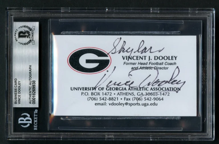 Vince Doodley signed autograph Head Coach University Georgia Business Card BAS