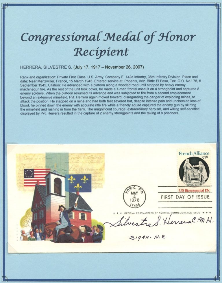 Silvestre S Herrera d2007 signed autograph FDC USA Army WWII MOH Recipient