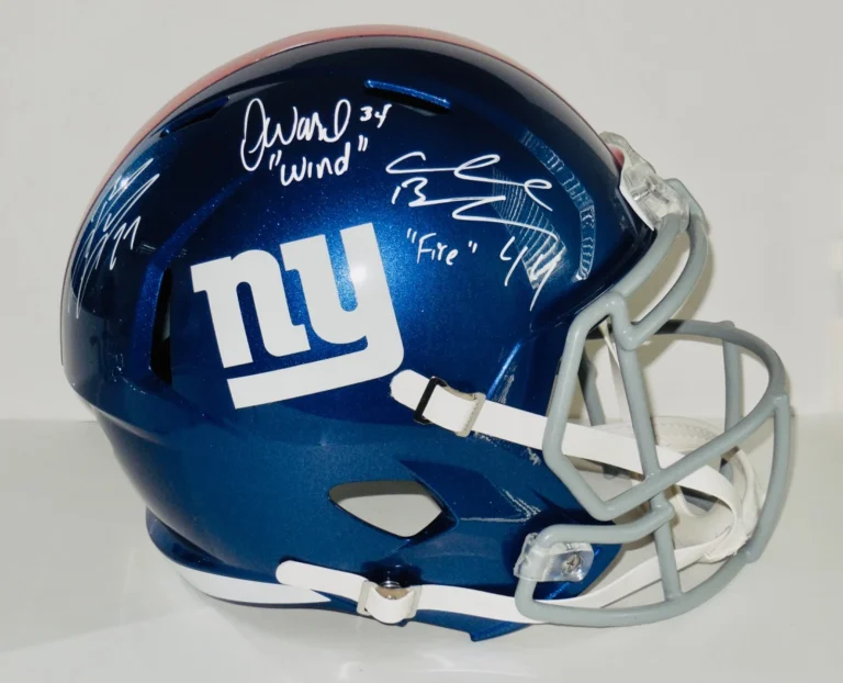 JACOBS, BRADSHAW, & WARD AUTOGRAPHED FULL SIZED FOOTBALL HELMET (GIANTS) - PSA!