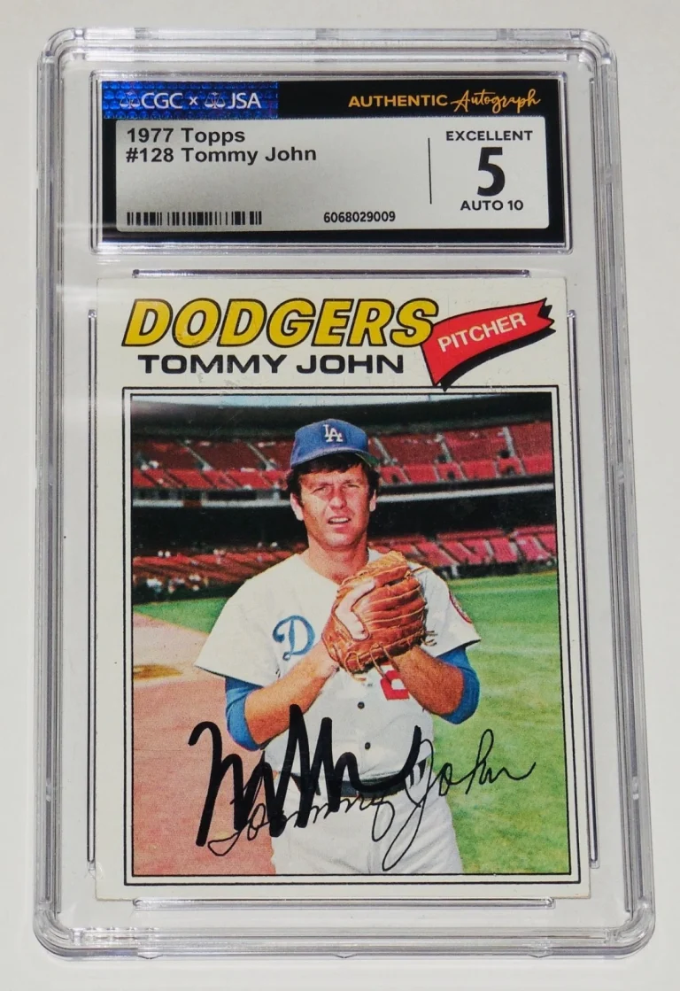 TOMMY JOHN AUTOGRAPHED 1977 TOPPS BASEBALL CARD (LOS ANGELES DODGERS) - CGC JSA!