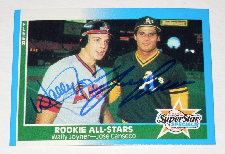 JOSE CANSECO & WALLY JOYNER AUTOGRAPHED 1987 FLEER #628 ROOKIE ALL-STARS CARD!