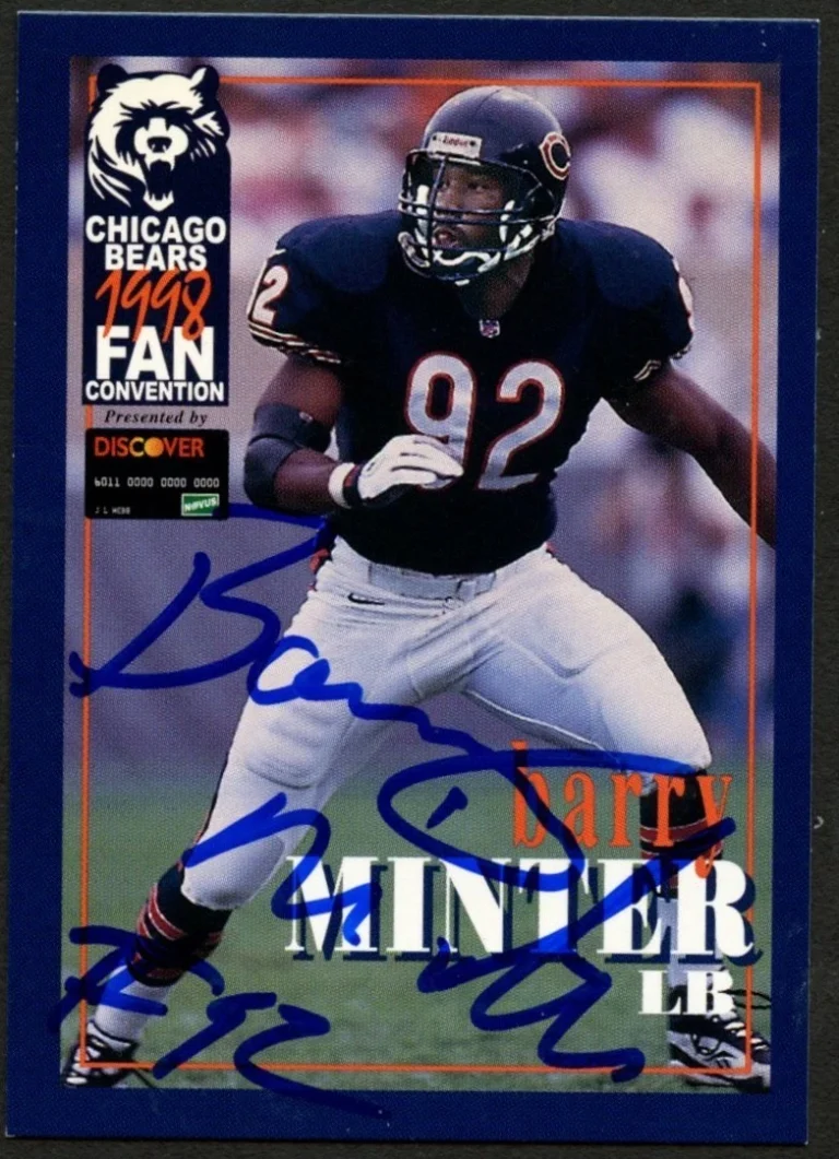 Barry Minter #92 signed autograph auto 1998 Chicago Bears Fan Convention Card