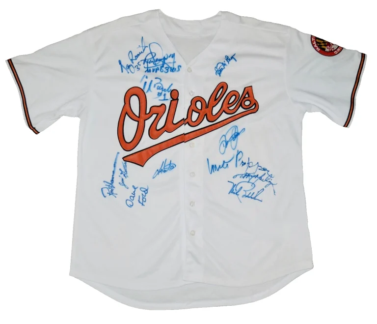 BALTIMORE ORIOLES LEGENDS AUTOGRAPHED JERSEY (12 SIGNATURES) - Pappas, Dempsey,