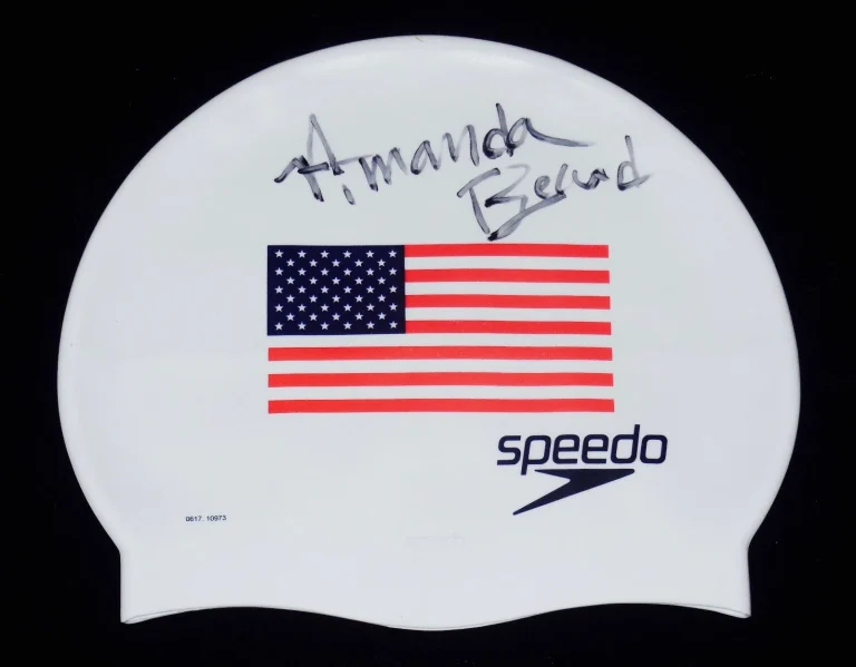 AMANDA BEARD AUTOGRAPHED USA OLYMPIC SWIM CAP (2 GOLD MEDALS) - W/ COA!