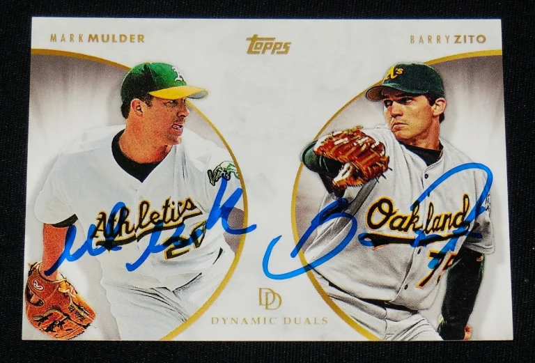 MARK MULDER & BARRY ZITO AUTOGRAPHED DYNAMIC DUALS BASEBALL CARD (ATHLETICS)