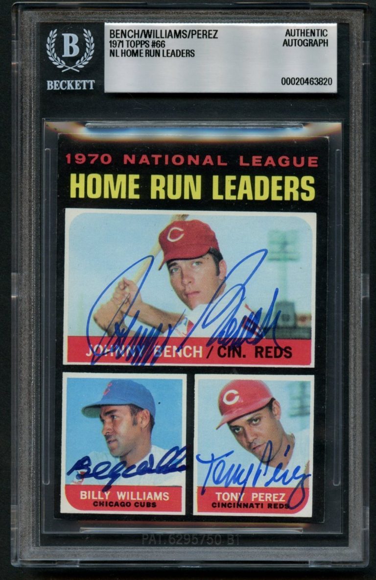 Johnny Bench, Billy Williams & Tony Perez #66 signed auto 1971 Topps BAS Slabbed