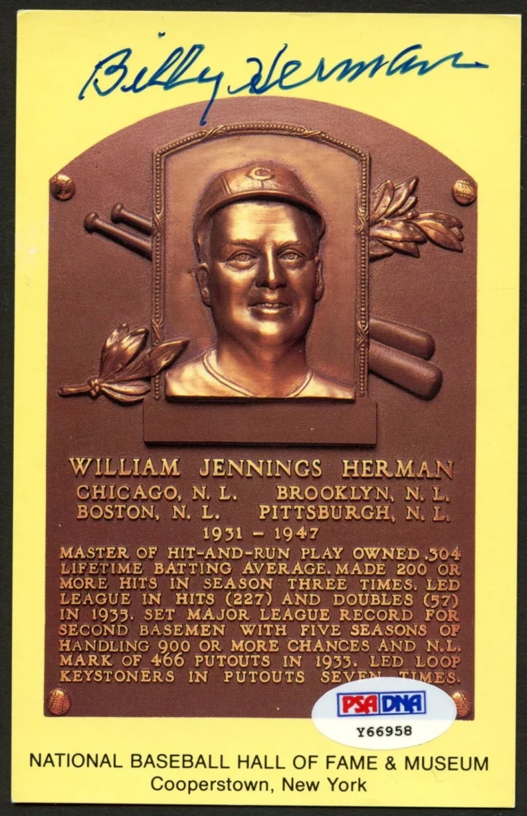 William Billy Herman signed autograph Baseball HOF Gold Plaque Postcard PSA