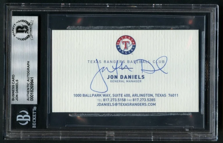 Jon Daniels signed autograph Baseball Executive Business Card BAS Slabbed