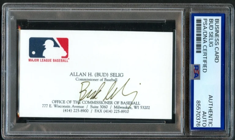 Bud Selig signed autograph Baseball Former MLB Commissioner Business Card PSA