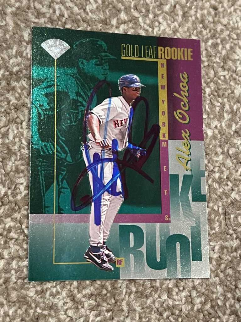 SIGNED BASEBALL CARD AUTO 1996 GOLD LEAF ALEX OCHOA NEW YORK METS #214 RC