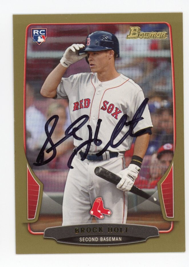 SIGNED BASEBALL CARD AUTO 2013 BOWMAN BROCK HOLT #217 BOSTON RED SOX VAR. RC