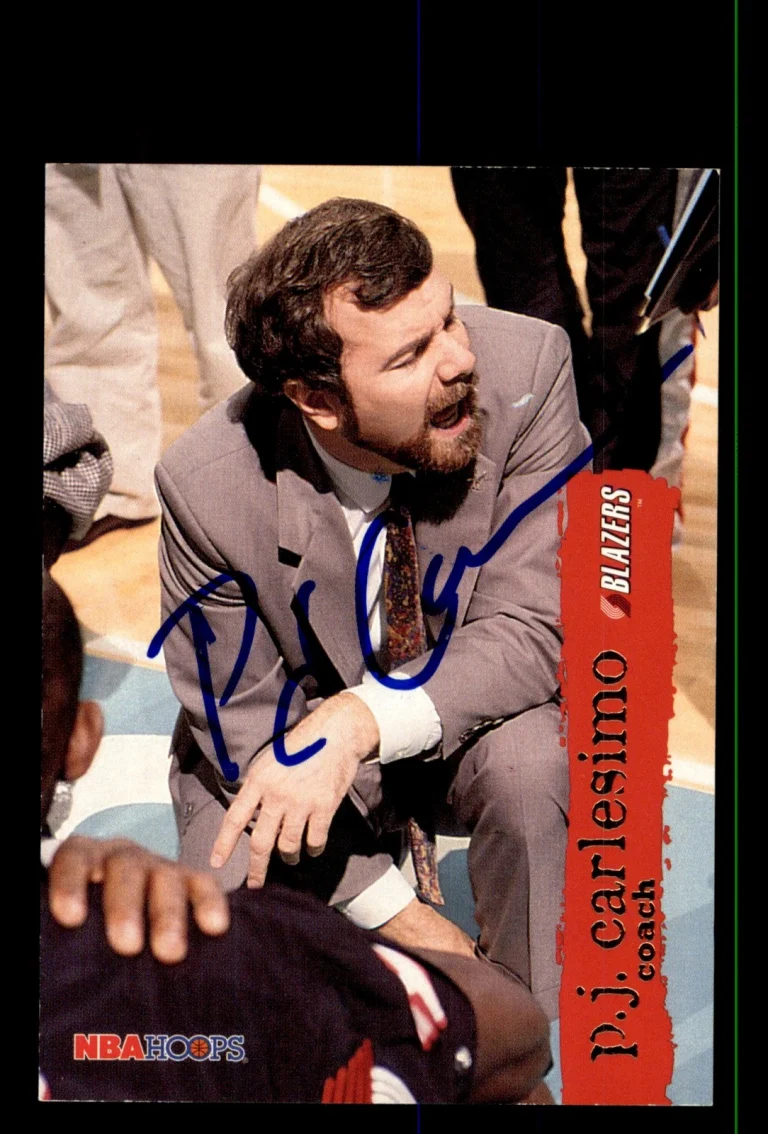Signed Basketball Card Auto P.J. Carlesimo 1995-96 Hoops #190 Trail Blazers