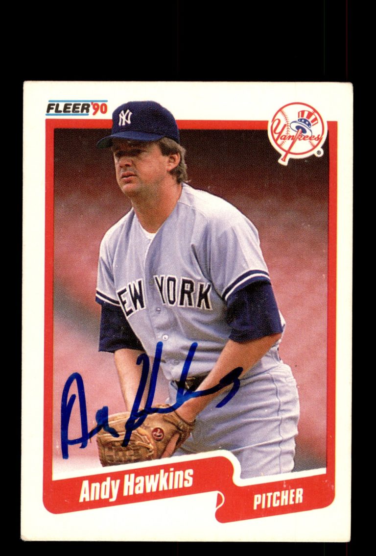 Signed Baseball Card Auto Andy Hawkins 1990 Fleer #445 New York Yankees