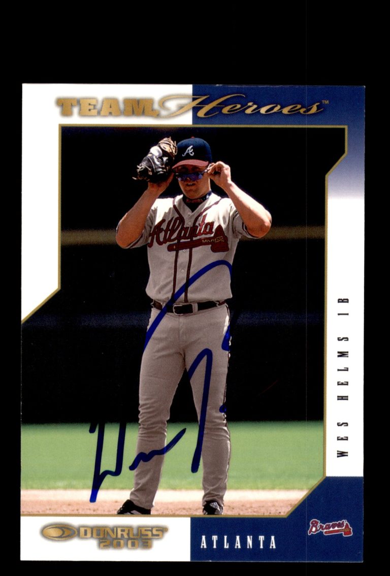 Signed Baseball Card Auto Wes Helms 2003 Donruss Team Heroes #44 Atlanta Braves
