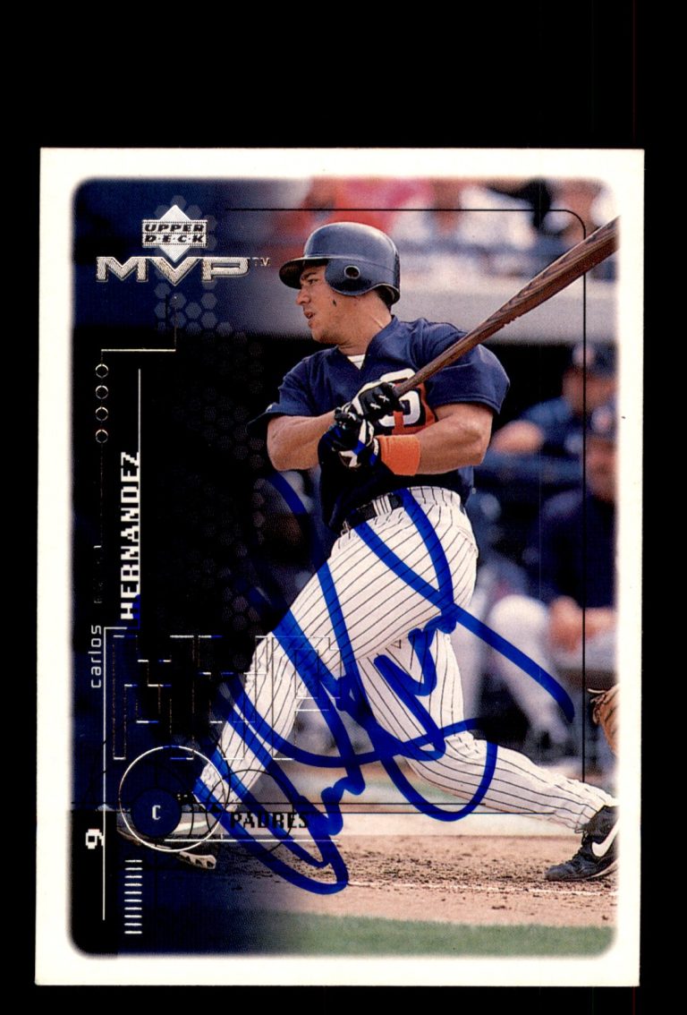 Signed Baseball Card Auto Carlos Hernandez 1999 Upper Deck MVP #182 Padres