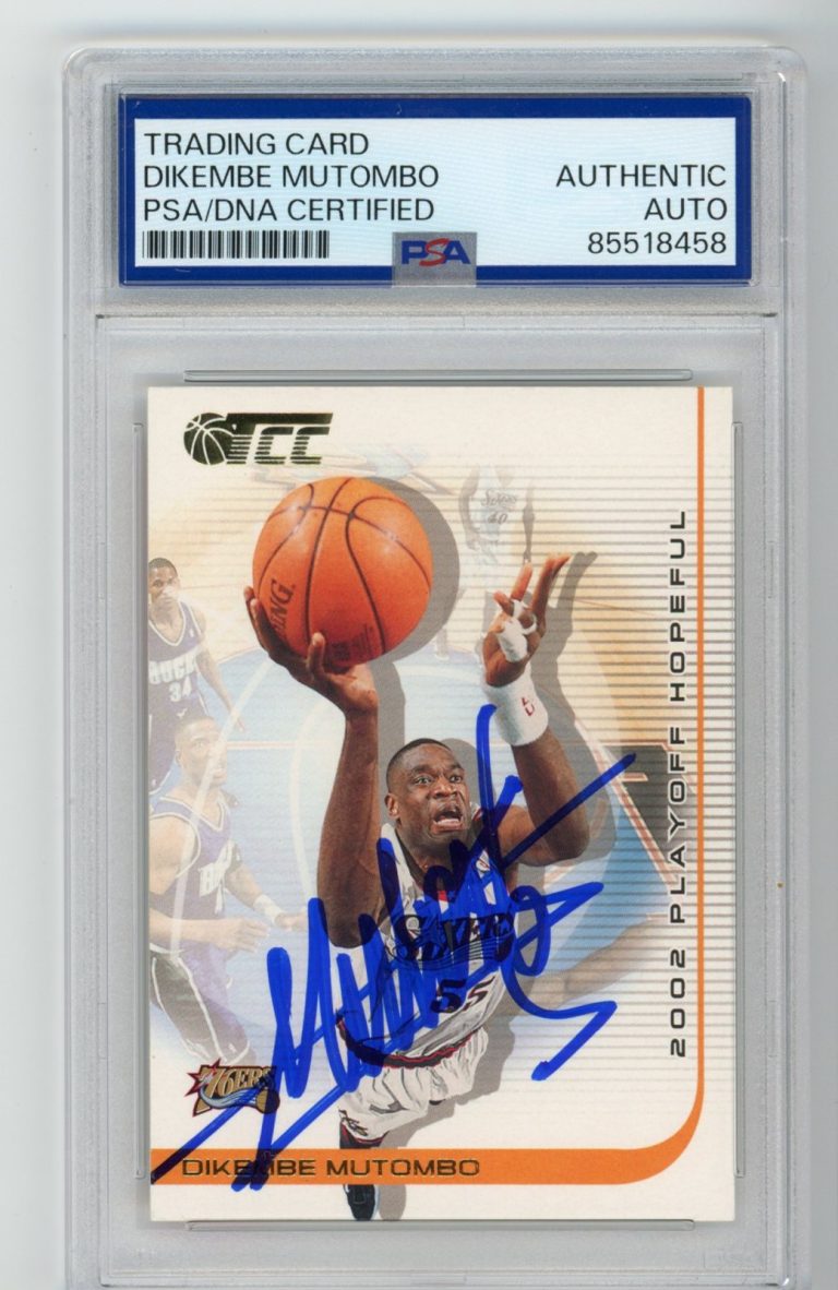Signed Basketball Card Auto Dikembe Mutombo 2001-02 Topps TCC #55 76ers PSA/DNA