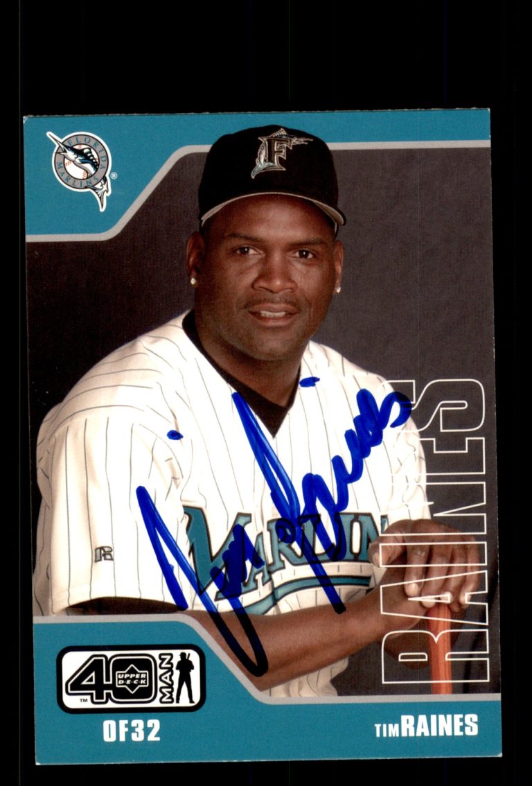 Signed Baseball Card Auto Tim Raines 2002 Upper Deck 40-Man #805 Florida Marlins