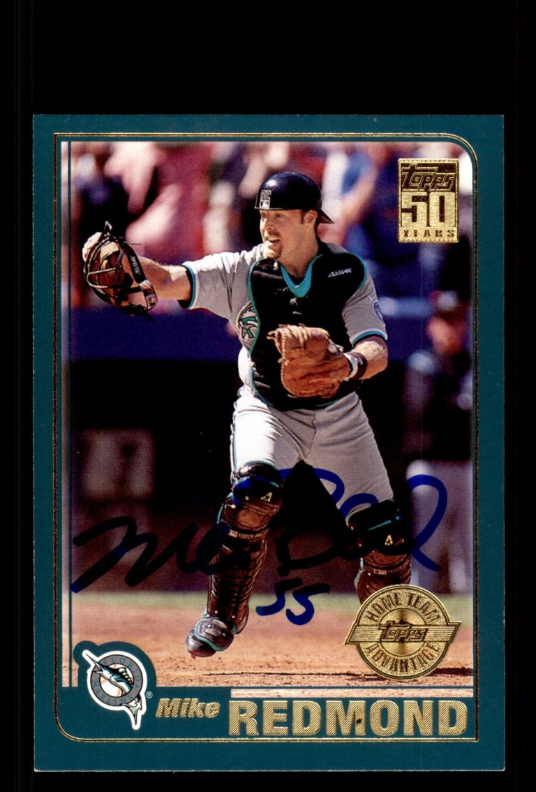 Signed Baseball Card Auto Mike Redmond 2001 Topps #14 Florida Marlins Home Team