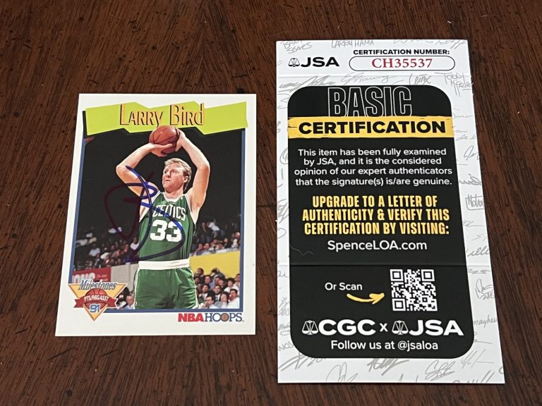 Signed Basketball Card Auto Larry Bird 1991-92 Hoops #314 Boston Celtics JSA COA
