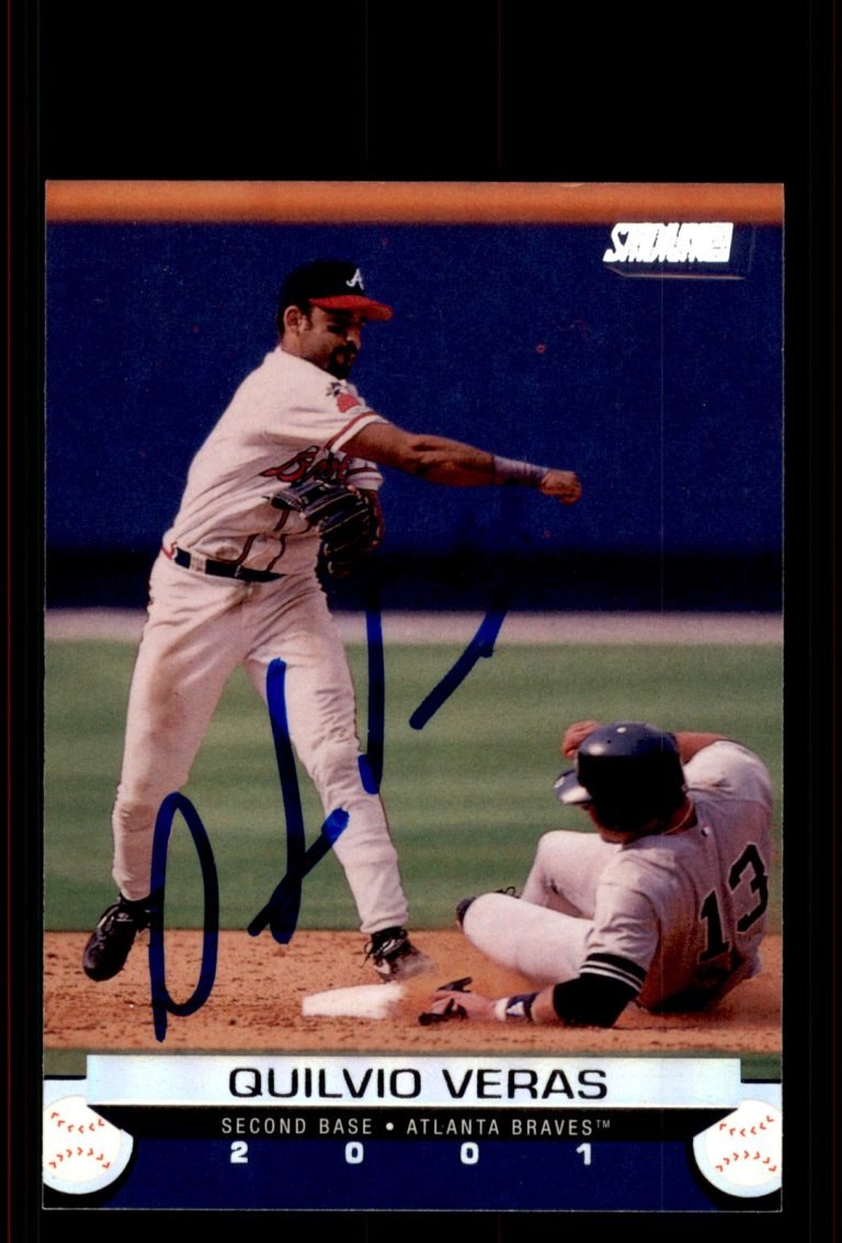 Signed Baseball Card Auto Quilvio Veras 2001 Topps Stadium Club #84 Braves