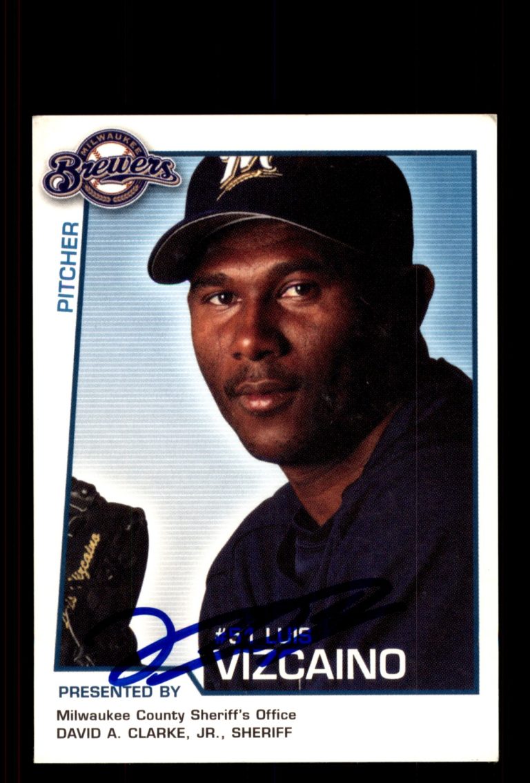 Signed Baseball Card Auto Luis Vizcaino 2004 Milwaukee Brewers Police SGA