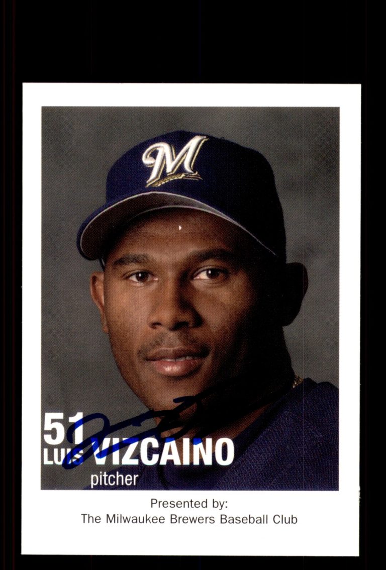 Signed Baseball Card Auto Luis Vizcaino 2003 Milwaukee Brewers Police SGA