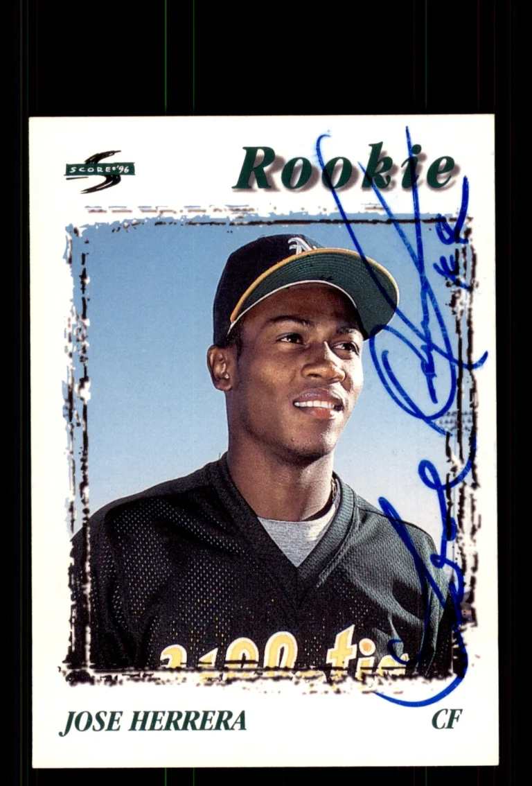 Signed Baseball Card Auto Jose Herrera 1996 Score #250 Oakland Athletics