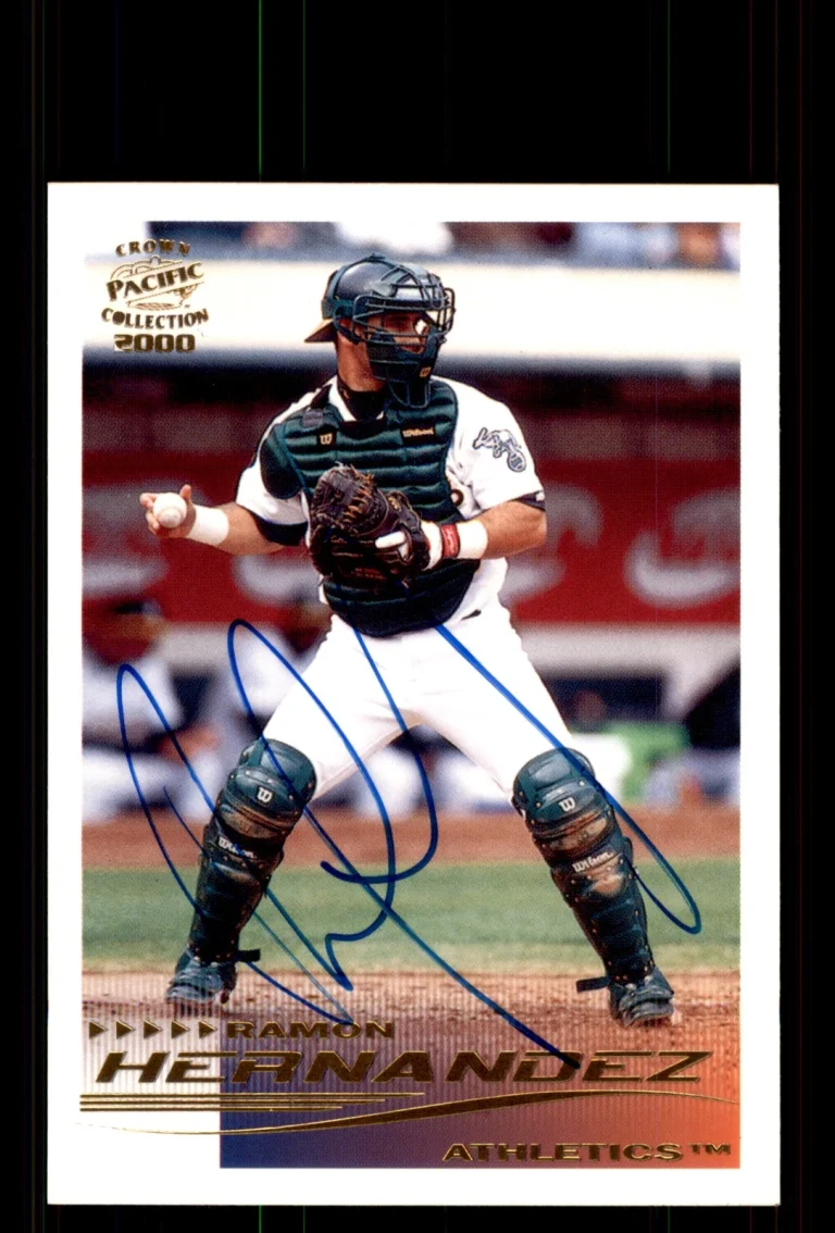 Signed Baseball Card Auto Ramon Hernandez 2000 Pacific Crown Collection #201 A's