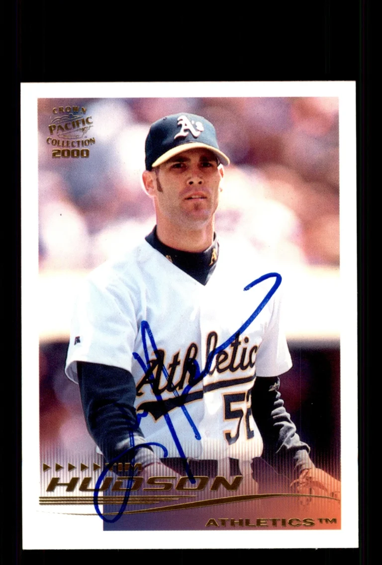 Signed Baseball Card Auto Tim Hudson 2000 Pacific Crown Collection #208 A's