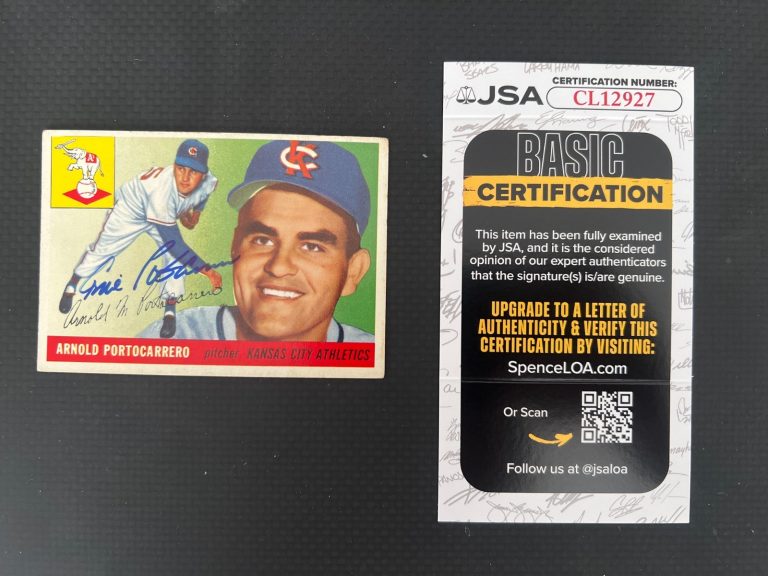SIGNED BASEBALL CARD AUTO ARNOLD PORTOCARRERO 1955 TOPPS #77 JSA COA D. 1986